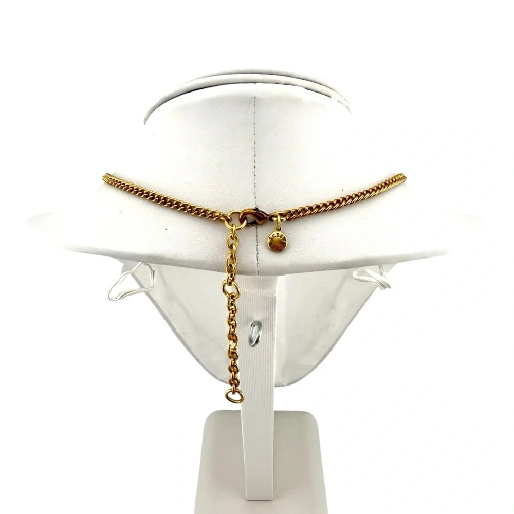 J. Crew Gold Necklace with Peach Rhinestones and Gray Tassels